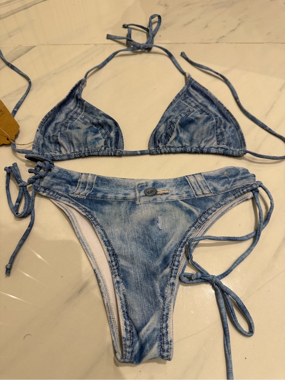 Source Unknown Light Blue Denim-Effect Women's Bikini